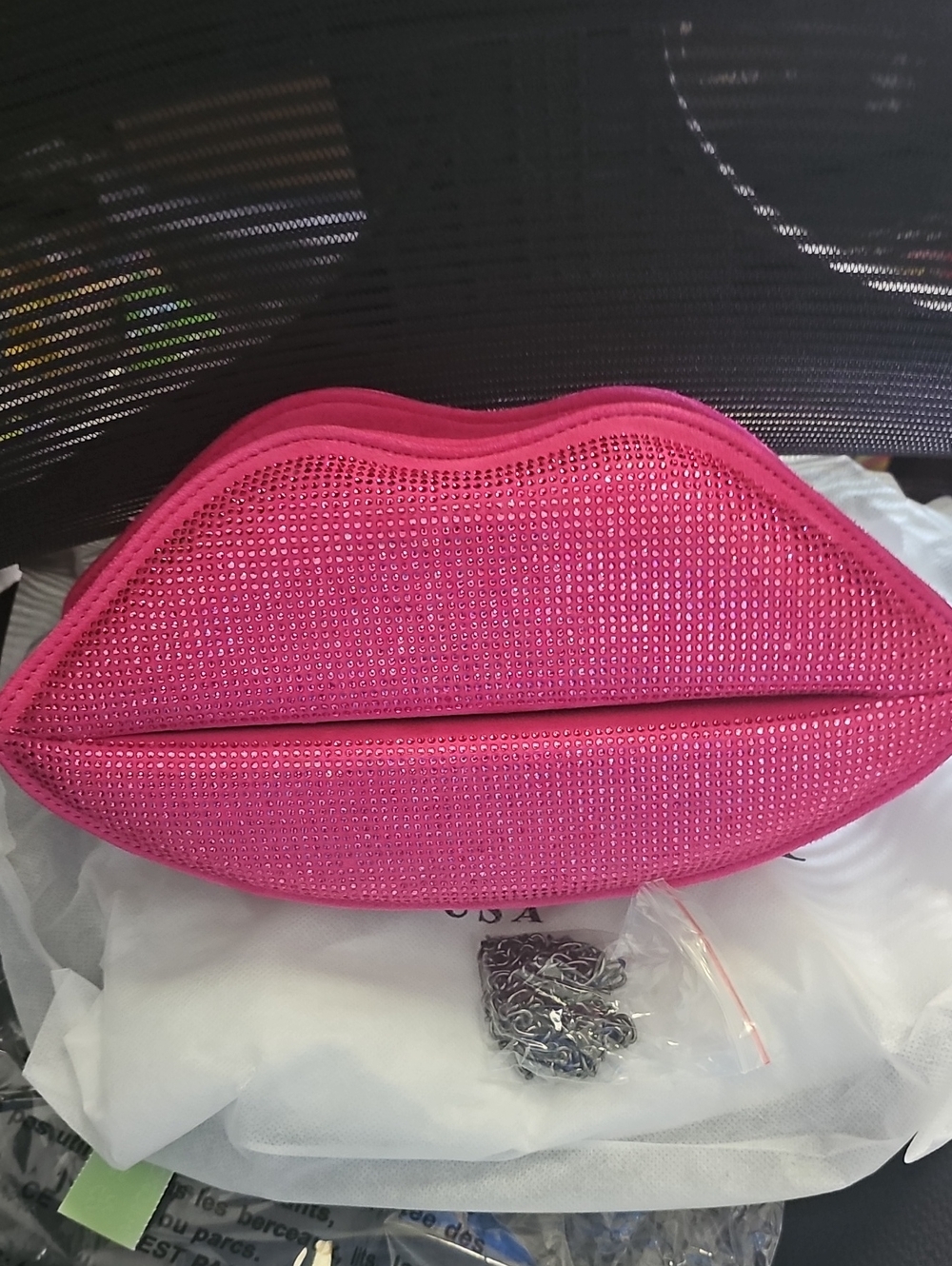 Hot Pink Lip-Shaped Evening Clutch with Crystal Accent